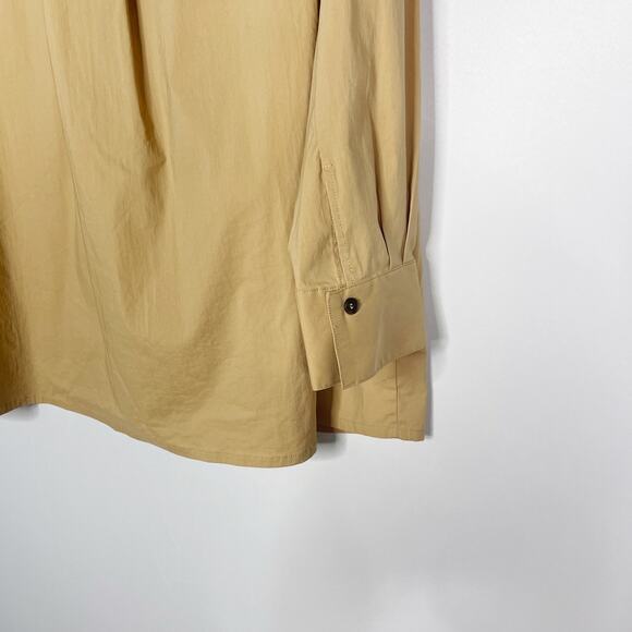 New Gentle Herd Womens Large Brown Collarless Long Sleeve Blouse Top Split VNeck - Picture 6 of 10